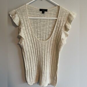 J. Crew Cream Knit Top With Ruffle Sleeves